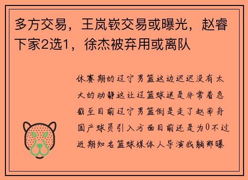 多方交易，王岚嵚交易或曝光，赵睿下家2选1，徐杰被弃用或离队